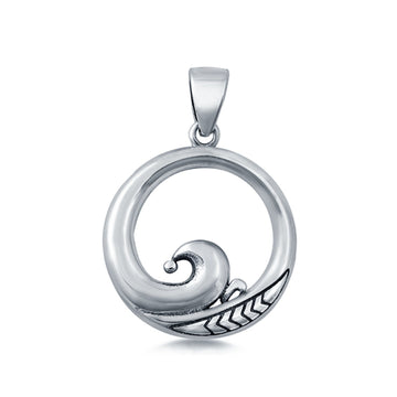 Circle Wave Pendant Charm 925 Sterling Silver Fashion Jewelry (17mm)